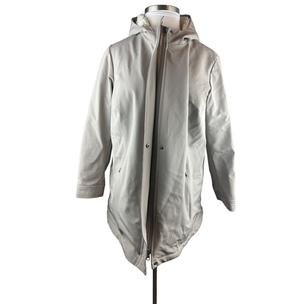J. Jill Fit Sherpa Lined Full Zip Hooded Coat Beige Zip Pockets XL Cozy Warm EUC - Picture 11 of 16